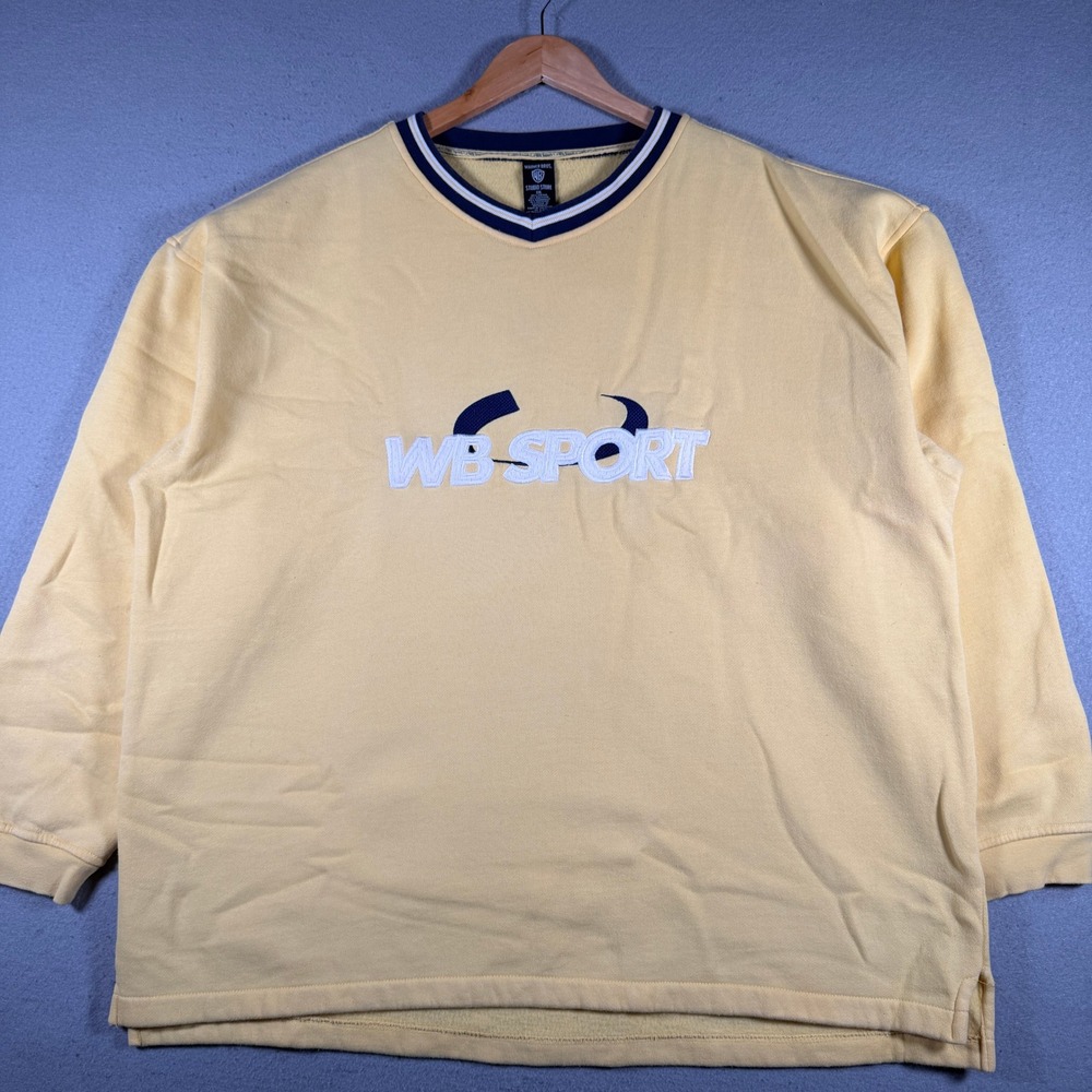 Vintage 1997 Warner Bros Studio‎ Store WB Sport Yellow V-Neck Sweatshirt XXL